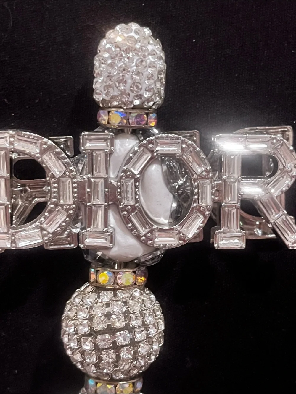 Designer inspired ultra luxe Silver Crystal & Pearl Logo focal fancy beaded pen